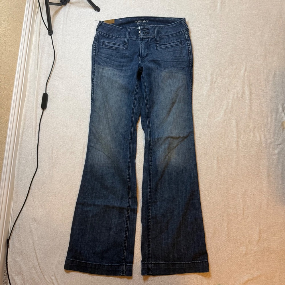 Ariat Trouser Jeans Women 27R Dark Wash Wide Leg Mid Rise Denim Flare Boot Cut